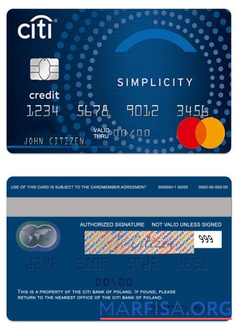 Realistic Poland CitiBank simplicity mastercard template